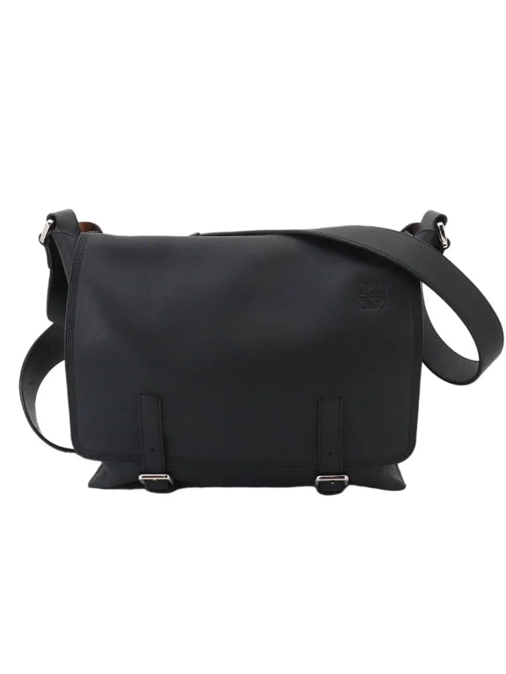 Loewe Military Messenger Shoulder Bag Leather Black Silver 337 02
